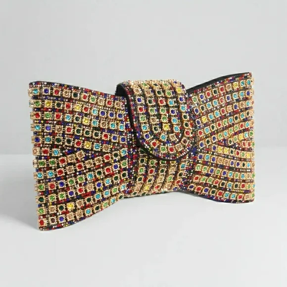 NEW! Multicolor Crystal Bow Embellished Clutch - Picture 8 of 8